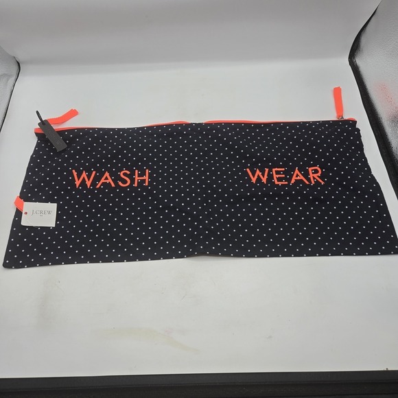 J.CREW Handbags - J.Crew Black & White Polka Dotswith Neon Orange Accents Lingerie Bag NEW